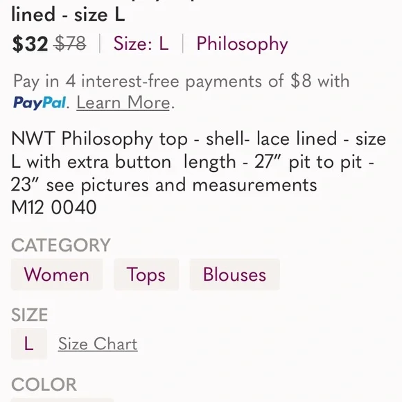 New with Tag Philosophy Top Size Large. Bert's Cute see all Photos. - Picture 7 of 7